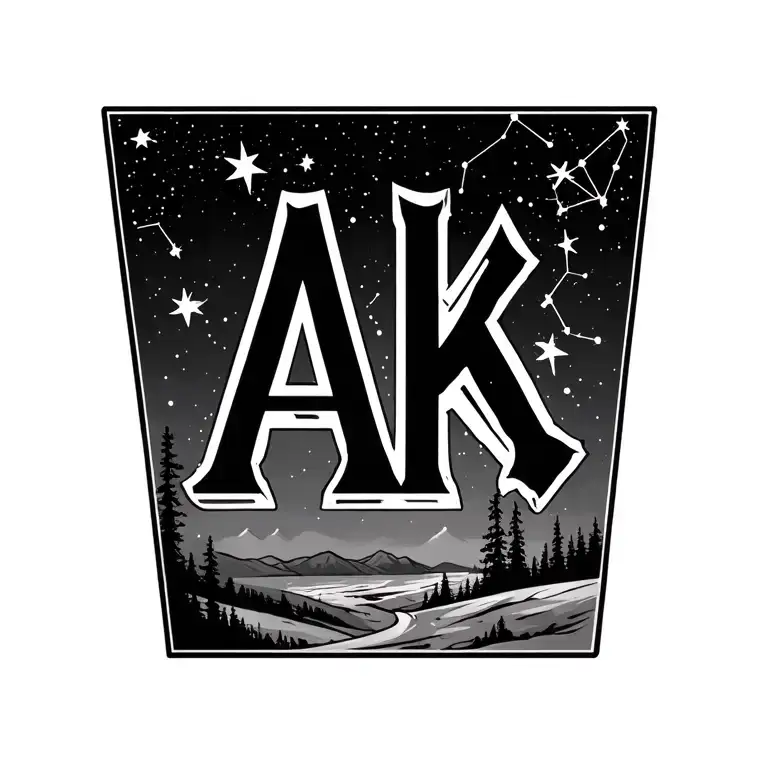 "AK" for Alaska with Ursa Major constellation and three bright stars within tattoo design idea