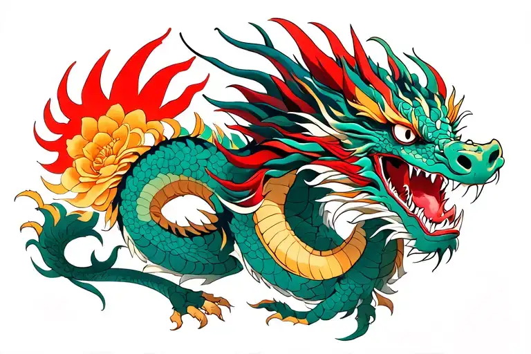 Japanese culture inspired dragon tattoo design idea