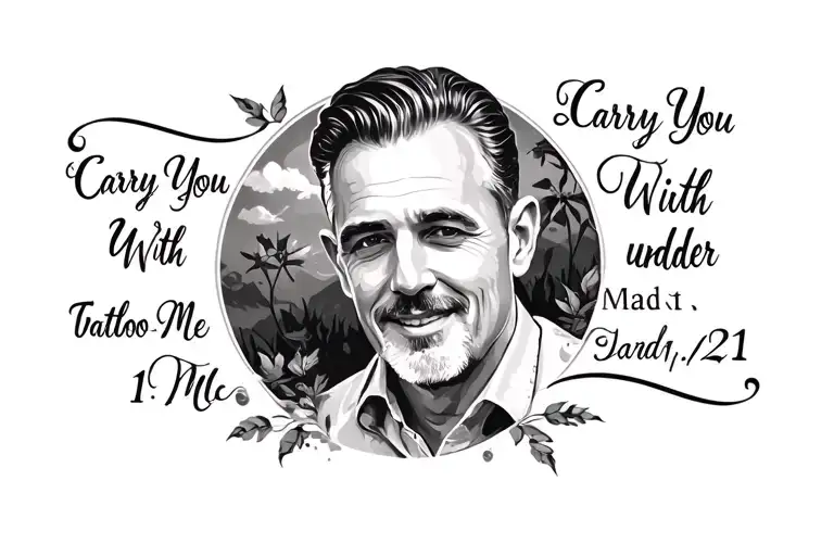 I want to do a tattoo of my dad with the date 11/1/21 of him passing away and with the quote I carry you with me  under  tattoo design idea
