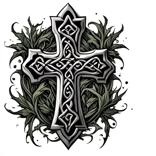 Celtic cross with vines growing tattoo design idea