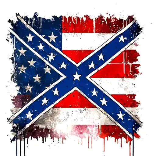square confederate flag in center with american flag behind it distressed and faded tattoo design idea