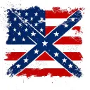 square confederate flag in center with american flag behind it distressed and faded tattoo design idea