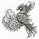 realistic phoenix tattoo with detailed feathers and flames rising from the ashes tattoo design idea