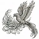 realistic phoenix tattoo with detailed feathers and flames rising from the ashes tattoo design idea