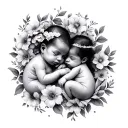 baby twins and flowers surrounding tattoo design idea