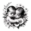baby twins and flowers surrounding tattoo design idea