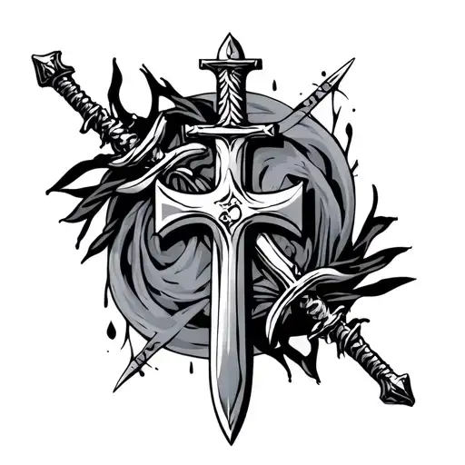 cross surrounded by swords tattoo design idea