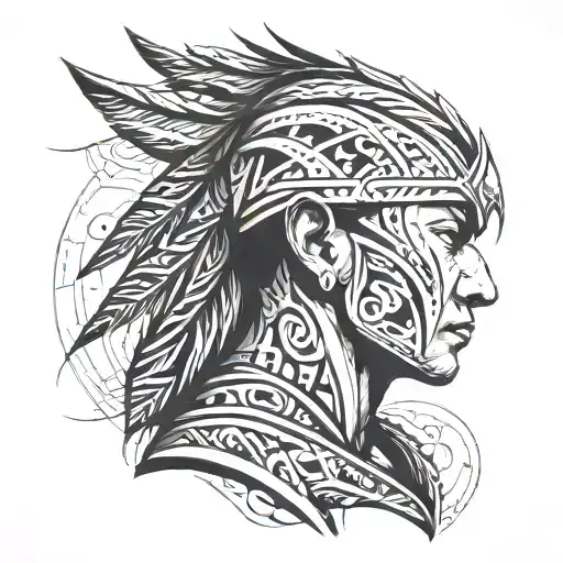  A side-profile portrait of a warrior gazing forward with calm intensity tattoo design idea