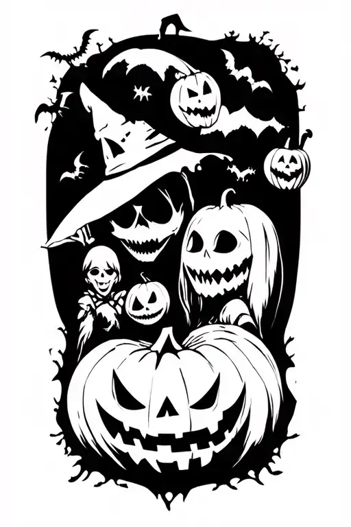 Halloween characters silhouette tattoo design idea