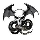 bat skull with snake intertwined tattoo design idea