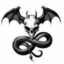 bat skull with snake intertwined tattoo design idea