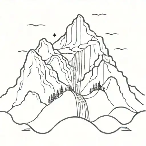 mountain range with waterfall that goes to lighthouse  tattoo design idea