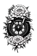 "Японские хризантемы окутывают" "Japanese chrysanthemums envelop" Japanese chrysanthemums and a motorcycle wheel tattoo design idea