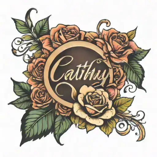 Cathy name tattoo with wedding ring and date 08/18/18 tattoo design idea