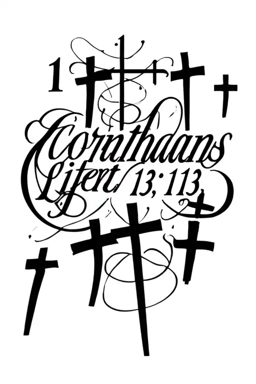 "1 Corinthians 13:13" three black crosses tattoo design idea