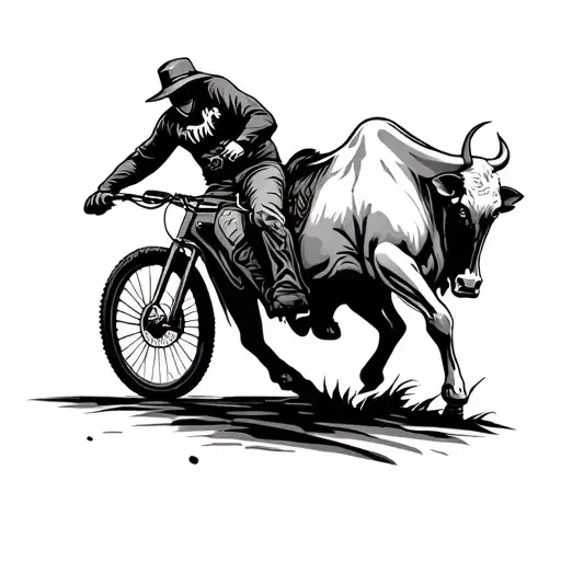 bull rider but the bull is a mountain bike tattoo design idea