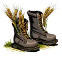 pair of boots with wheat field tattoo design idea