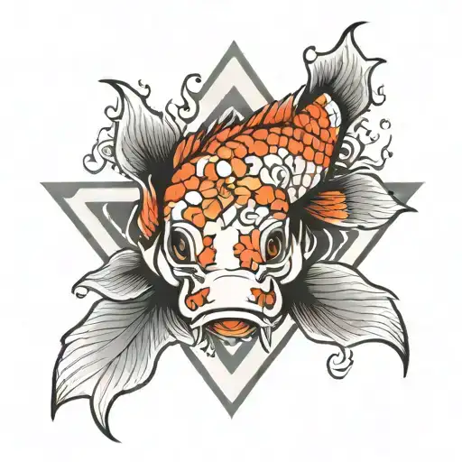 upside down triangle lotus koi fish swimming tattoo design idea