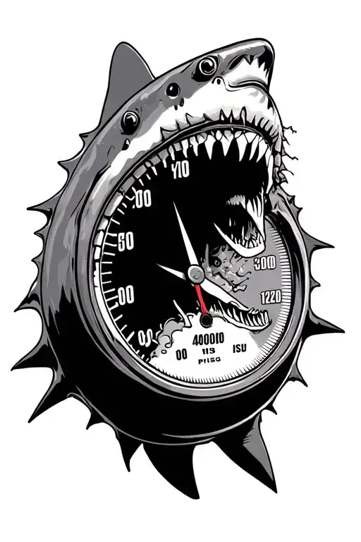 4000psi pressure gauge being bitten by a shark tattoo design idea