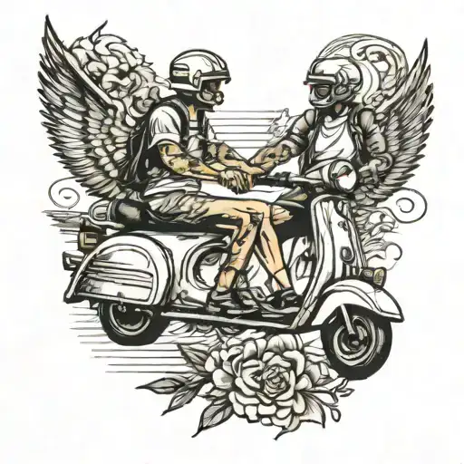 Tattoo of 2 people riding a scooter tattoo design idea