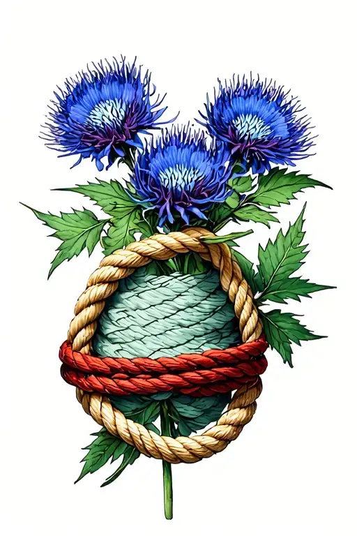 shibari rope and Eryngium (Sea Holly)  tattoo design idea