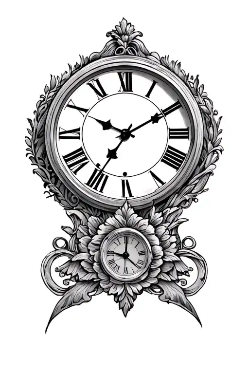 that has half of a clock that goes all the way up to 5 in roman numerals that represents family  tattoo design idea