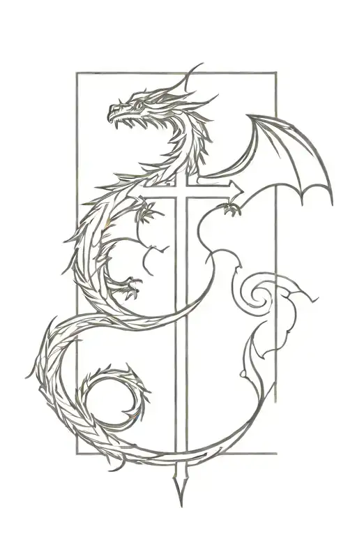 cross with dragon  tattoo design idea
