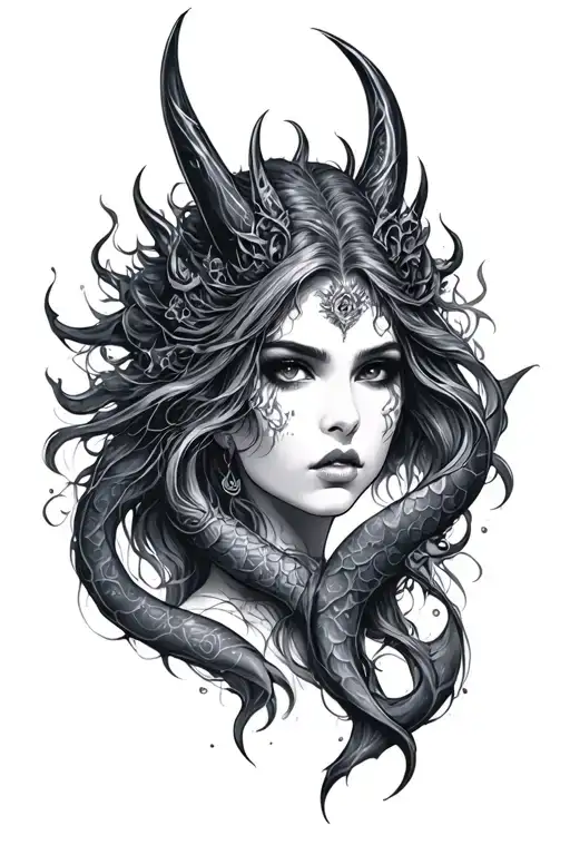 siren evil beautiful tattoo design idea