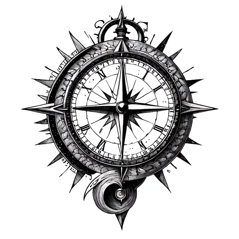 compass and clock date tattoo tattoo design idea
