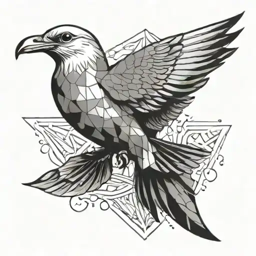 Fish, seagull and sea geometric shape tattoo design idea