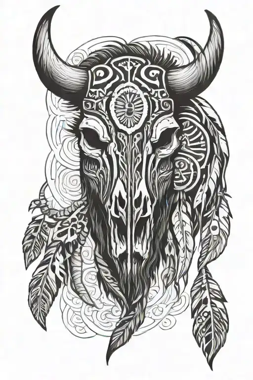 First Nations Buffalo Skull with bear paw print tattoo design idea