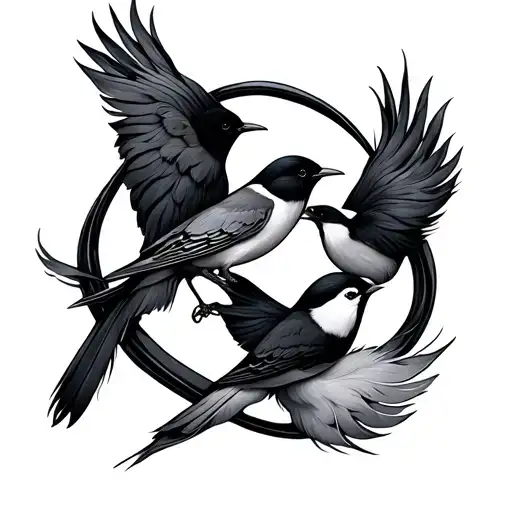 infinity symbol with feather and 3 birds  tattoo design idea