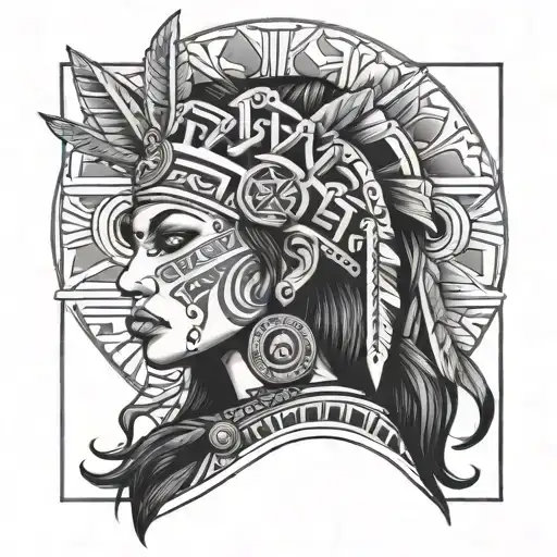 chicano aztec girl tattoo design idea