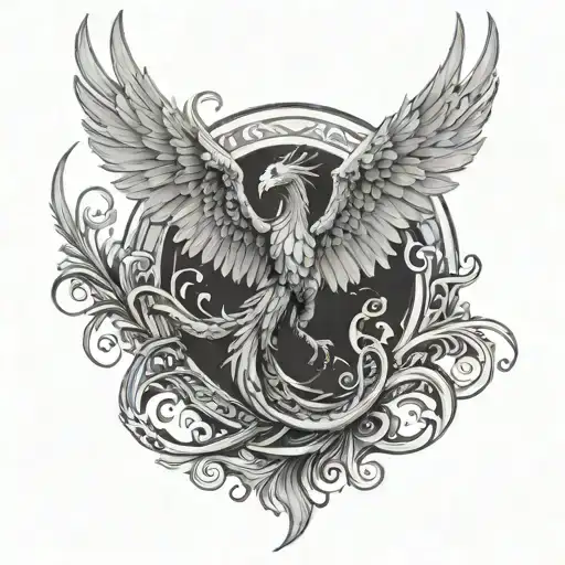 phoenix with outstretched wings and a dragon tattoo design idea