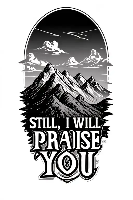 "Still, I will praise You" highlands and mountains incorporate god tattoo design idea