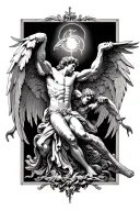 Arch Angel Michael defeating Lucifer falling tattoo design idea