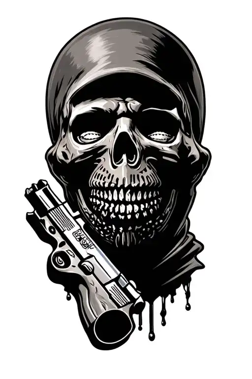 death before dishonor with a gun and a ski mask tattoo design idea