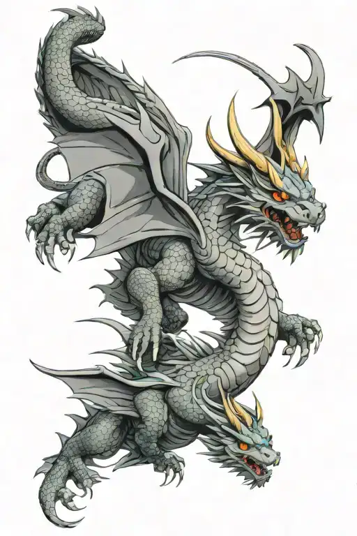 Anime and dragon flying tattoo design idea