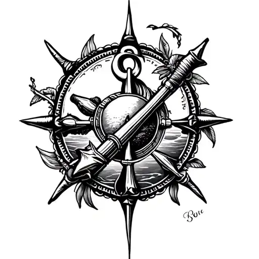 I want traditional American style tattoos with bold black linework. Think classic tattoo flash designs - nautical themes tattoo design idea