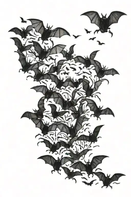 Swarm of bats flying tattoo design idea
