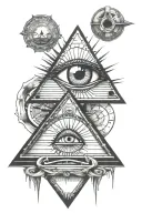 Eye pyramid and clock tattoo design idea