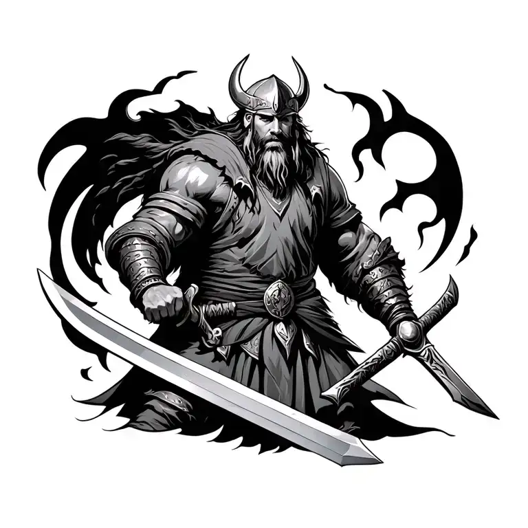 viking warrior wielding a sword tattoo design idea