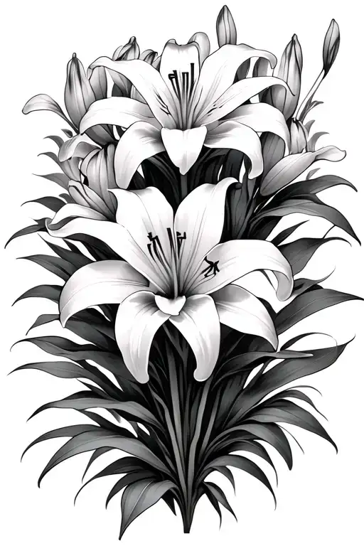 MCMLXXXII roman numerals lillies growing tattoo design idea