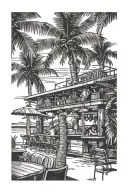 beach bar scene with palm tree tattoo design idea