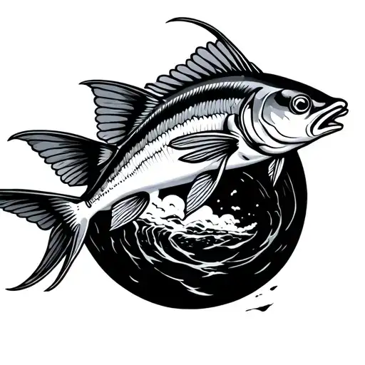 flying fish jumping tattoo design idea