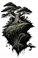 floating island tree growing tattoo design idea