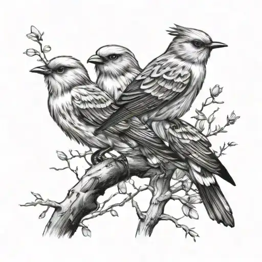 i need four tattoo designs all matching for siblings. The oldest sibling will have one bird on a branch, and three flyin tattoo design idea