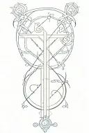 A sketch of a Nordic rune symbolizing destiny and acceptance surrounded by magical elements tattoo design idea