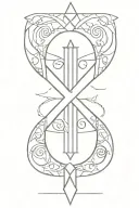 A sketch of a Nordic rune symbolizing destiny and acceptance surrounded by magical elements tattoo design idea