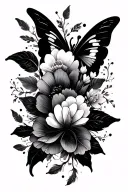 Design a female arm tattoo with a spiritual Elegant floral Vine, minimalist wave, mandala, butterfly silhouette, feather tattoo design idea